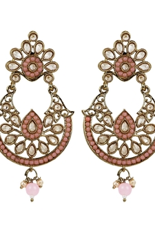 Gold Plated Exquisite Kundan Pink Earrings - Perfect For Indian Weddings