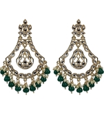 Gold Plated Elegant Diamond Studded Green Earrings - Perfect For Indian Weddings