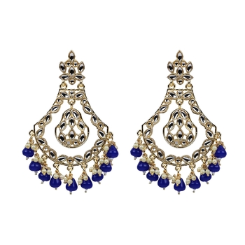 Gold Plated Elegant Diamond Studded Blue Earrings - Perfect For Indian Weddings 1