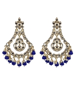 Gold Plated Elegant Diamond Studded Blue Earrings - Perfect For Indian Weddings