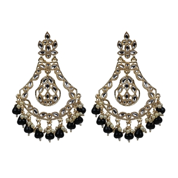 Gold Plated Elegant Diamond Studded Black Earrings - Perfect For Indian Weddings 1
