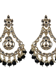Gold Plated Elegant Diamond Studded Black Earrings - Perfect For Indian Weddings