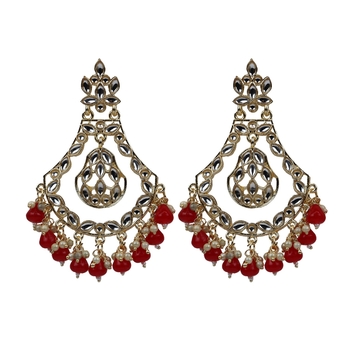 Gold Plated Elegant Diamond Studded Red Earrings - Perfect For Indian Weddings 1