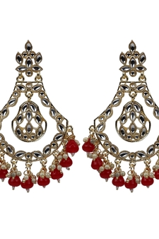 Gold Plated Elegant Diamond Studded Red Earrings - Perfect For Indian Weddings
