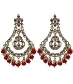 Gold Plated Elegant Diamond Studded Red Earrings - Perfect For Indian Weddings