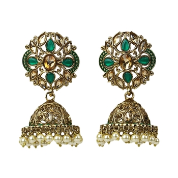 Gold Plated Elegant Diamond Studded Kundan Earrings - Ideal For Indian Weddings 1