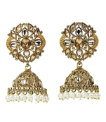 Gold Plated Diamond Studded Kundan Earrings - Ideal For Indian Weddings