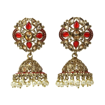 Gold-Plated Elegant Kundan Earrings - Ideal For Indian Weddings 1