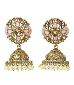 Elegant Diamond Studded Gold Plated Kundan Earrings - Ideal For Indian Weddings