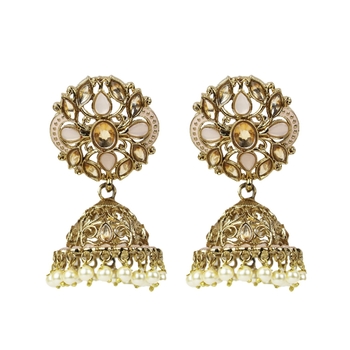 Gold Plated Elegant Diamond Studded Kundan Earrings - Ideal For Indian Wedding 1