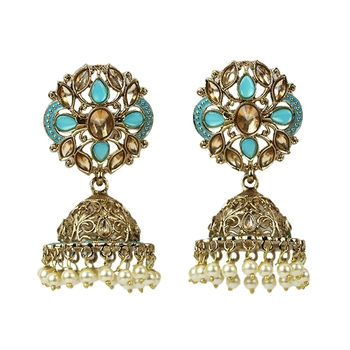Gold Plated Elegant Diamond Studded Kundan Earrings For Women And Girls 1