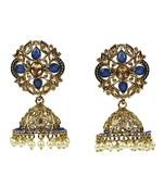 Gold Plated Blue Elegant Diamond Studded Kundan Earrings For Women