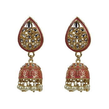 Diamond Studded Gold Plated Earrings For Women 1