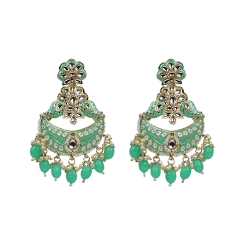 Green Diamond Studded Kundan Earrings For Woman And Girls 1
