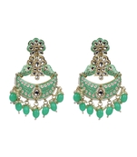 Green Diamond Studded Kundan Earrings For Woman And Girls