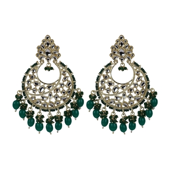 Green Diamond Studded Kundan Earrings For Women And Girls 1