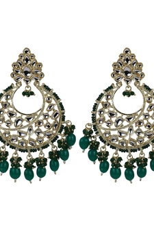Green Diamond Studded Kundan Earrings For Women And Girls