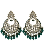 Green Diamond Studded Kundan Earrings For Women And Girls
