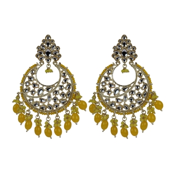 Yellow Diamond Studded Kundan Earrings For Women And Girls 1