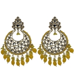 Yellow Diamond Studded Kundan Earrings For Women And Girls