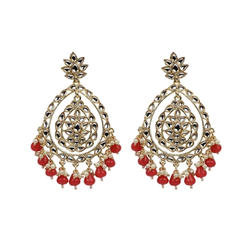 Red Traditional Alloy Chandbali Drop Earrings For Women 1