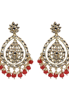 Red Traditional Alloy Chandbali Drop Earrings For Women