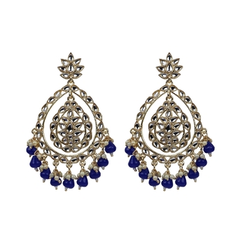 Blue Traditional Alloy Chandbali Drop Earrings For Women 1