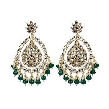 Green Traditional Alloy Chandbali Drop Earrings For Women 1