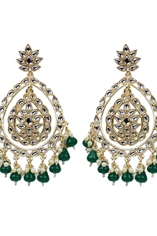 Green Traditional Alloy Chandbali Drop Earrings For Women