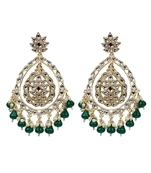 Green Traditional Alloy Chandbali Drop Earrings For Women