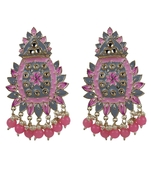 Gold-Plated Indian Traditional Kundan Dangle Drop Pink Earrings For Women & Girls