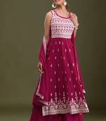Faux Georgette Embroidered Trendy Salwar Suit in Rani Pink