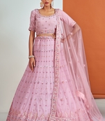 Pink embroidered georgette semi stitched lehenga