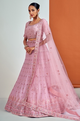 Pink embroidered georgette semi stitched lehenga 2