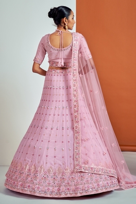 Pink embroidered georgette semi stitched lehenga 4