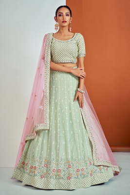 Light-green embroidered georgette semi stitched lehenga 1