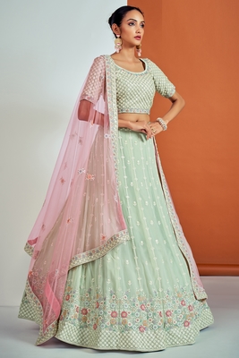 Light-green embroidered georgette semi stitched lehenga 2