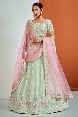Light-green embroidered georgette semi stitched lehenga 3