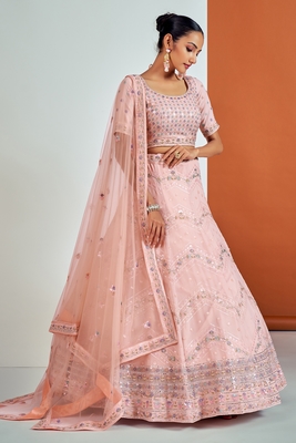 Peach embroidered georgette semi stitched lehenga 3
