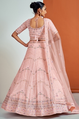 Peach embroidered georgette semi stitched lehenga 4