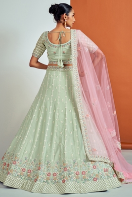 Light-green embroidered georgette semi stitched lehenga 4