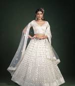 White embroidered georgette semi stitched lehenga