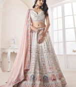 White embroidered georgette semi stitched lehenga