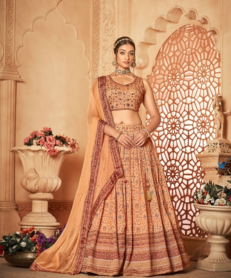 Wedding Designer Cream Heavy Chinon Lehengha Choli 1