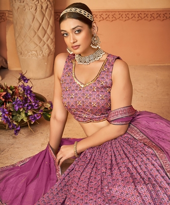 Wedding Designer Purple Heavy Chinon Lehengha Choli 3