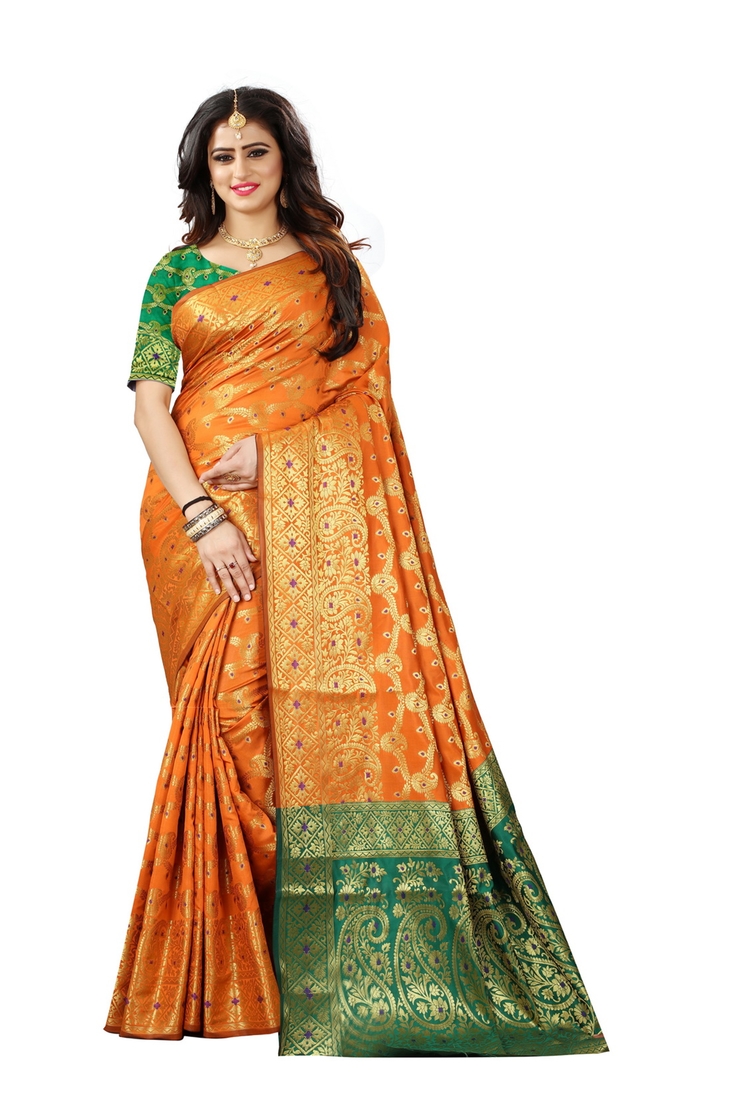 Mustard Handloom Silk Saree With Zari Weaving