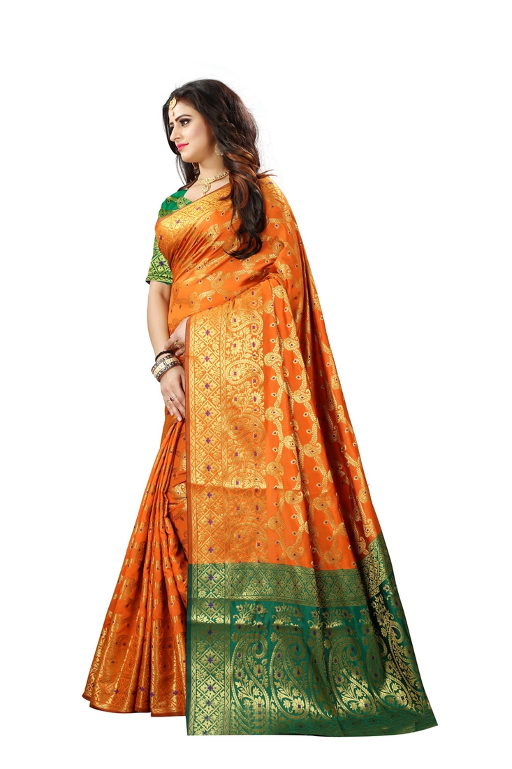 Mustard Handloom Silk Saree With Zari Weaving