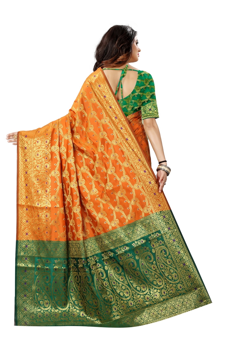 Mustard Handloom Silk Saree With Zari Weaving