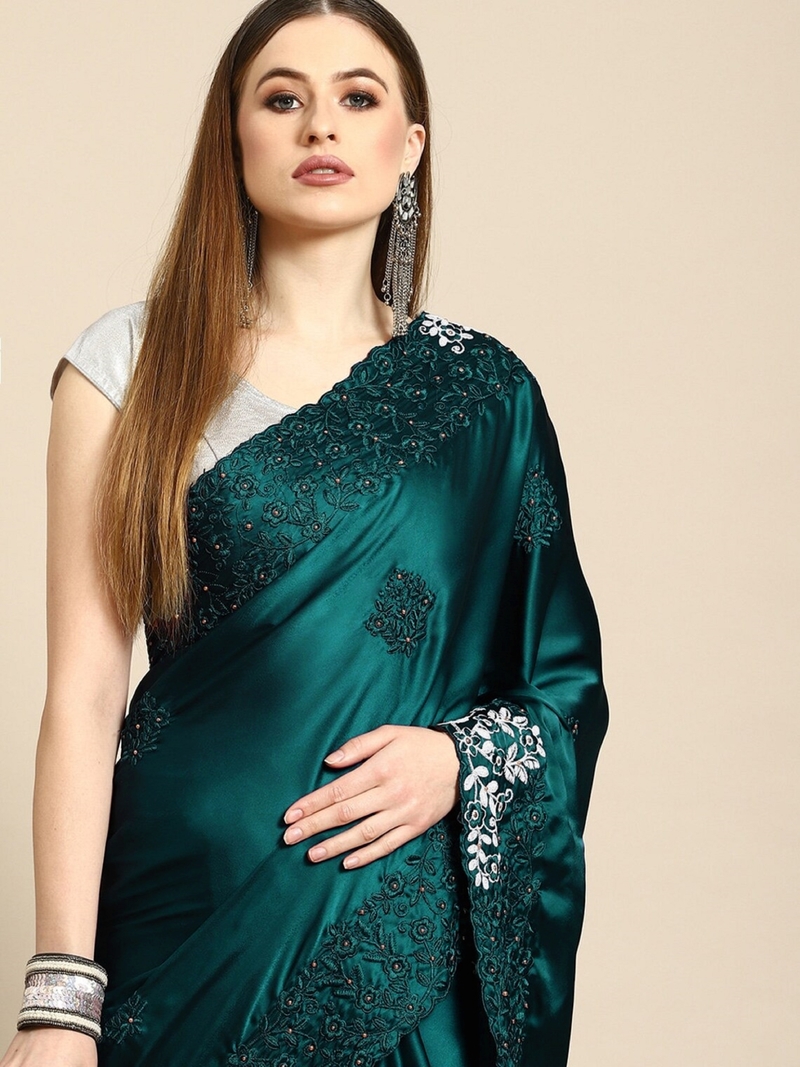 Saree (Sari) Bollywood Couleur Lilas Foncé - 100% Polyester - Environ 5.5m X 1.1m - Très Doux Et Brillant - 8