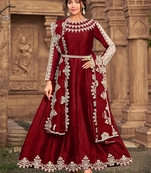 Maroon embroidered silk salwar